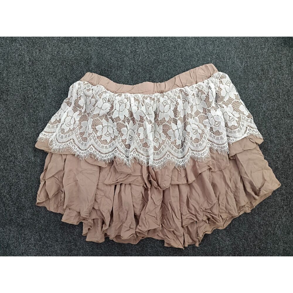 Tiered Lace Ruffle Mini Skirt Mocha Brown Coquette Fairycore Womens Size M